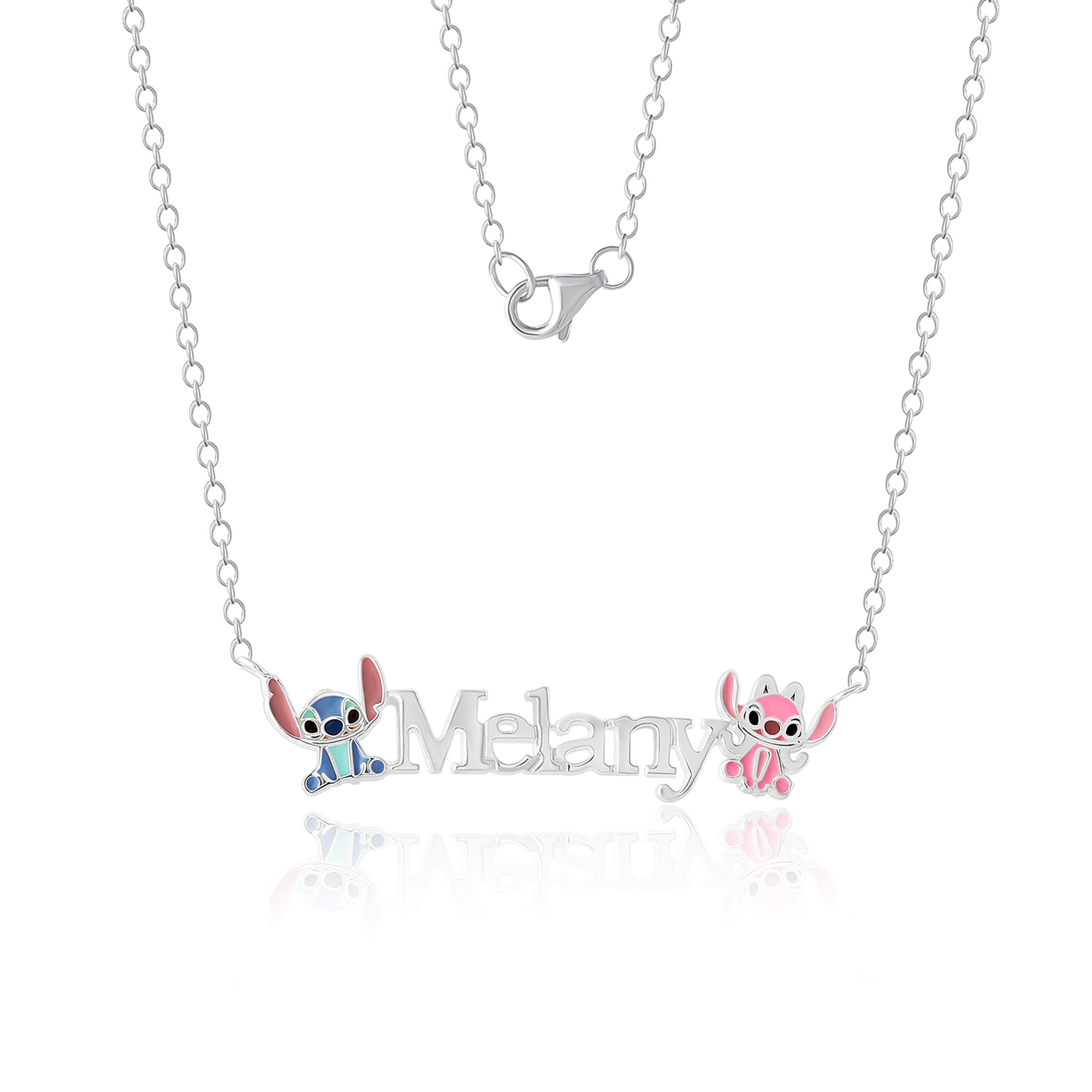 Disney Womens Stitch and Angel Nameplate Necklace