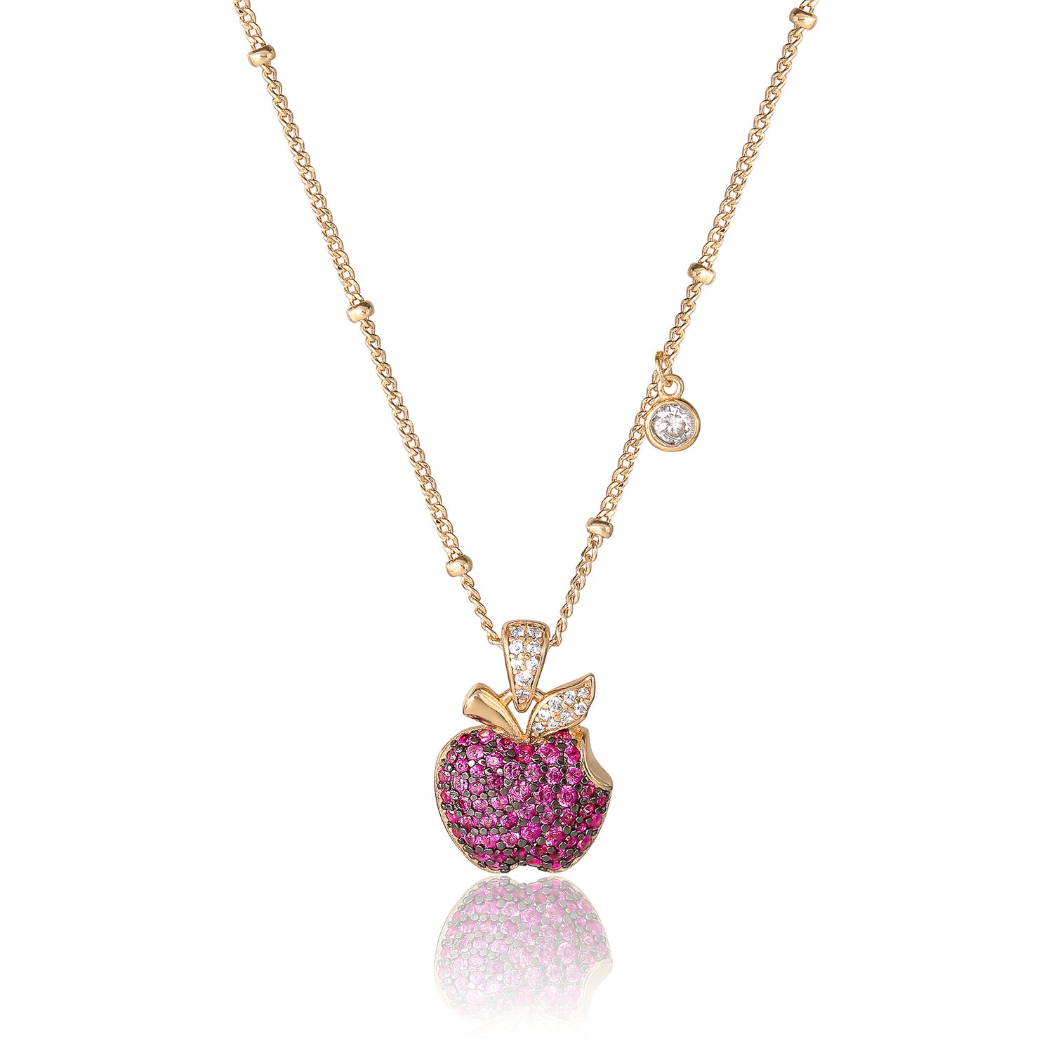 Disney Snow White Pink Pavé Apple Pendant Necklace in Gold-Tone