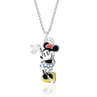 Disney 100 Womens Minnie Mouse Necklace 18", Official License D100 Silver-Plated Necklace with 3D Minnie Mouse Pendant