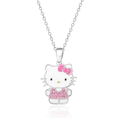 Exquisite Brass Silver-Plated Hello Kitty Pendant: Enamel Accents and Dazzling Crystals