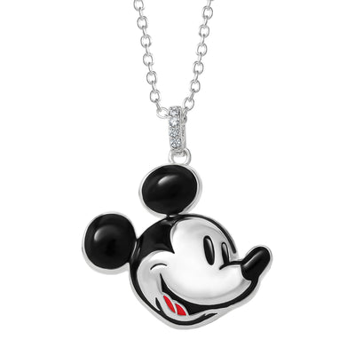 Disney 100 Womens Mickey Mouse Necklace 18", Official License D100 Silver-Plated Necklace with Mickey Mouse Pendant