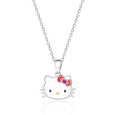 Hello Kitty Brass Silver-flash plated Enamel & Crystal Hello Kitty Head Pendant