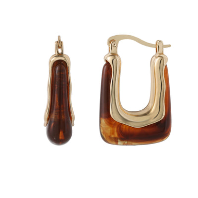 Jessica Simpson Square Hoop Earrings for Women, Amber Brown and Gold-Tone Thick Earrings Drop