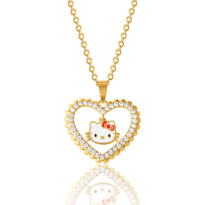 Hello Kitty Heart Cubic Zirconia Dangle Necklace