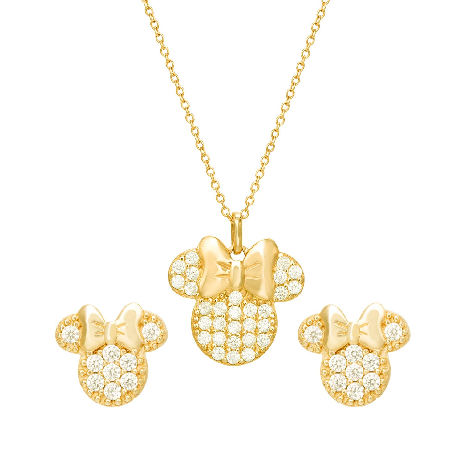 Disney Minnie Mouse Necklace and Earrings Set, Diamonique Cubic Zirconia