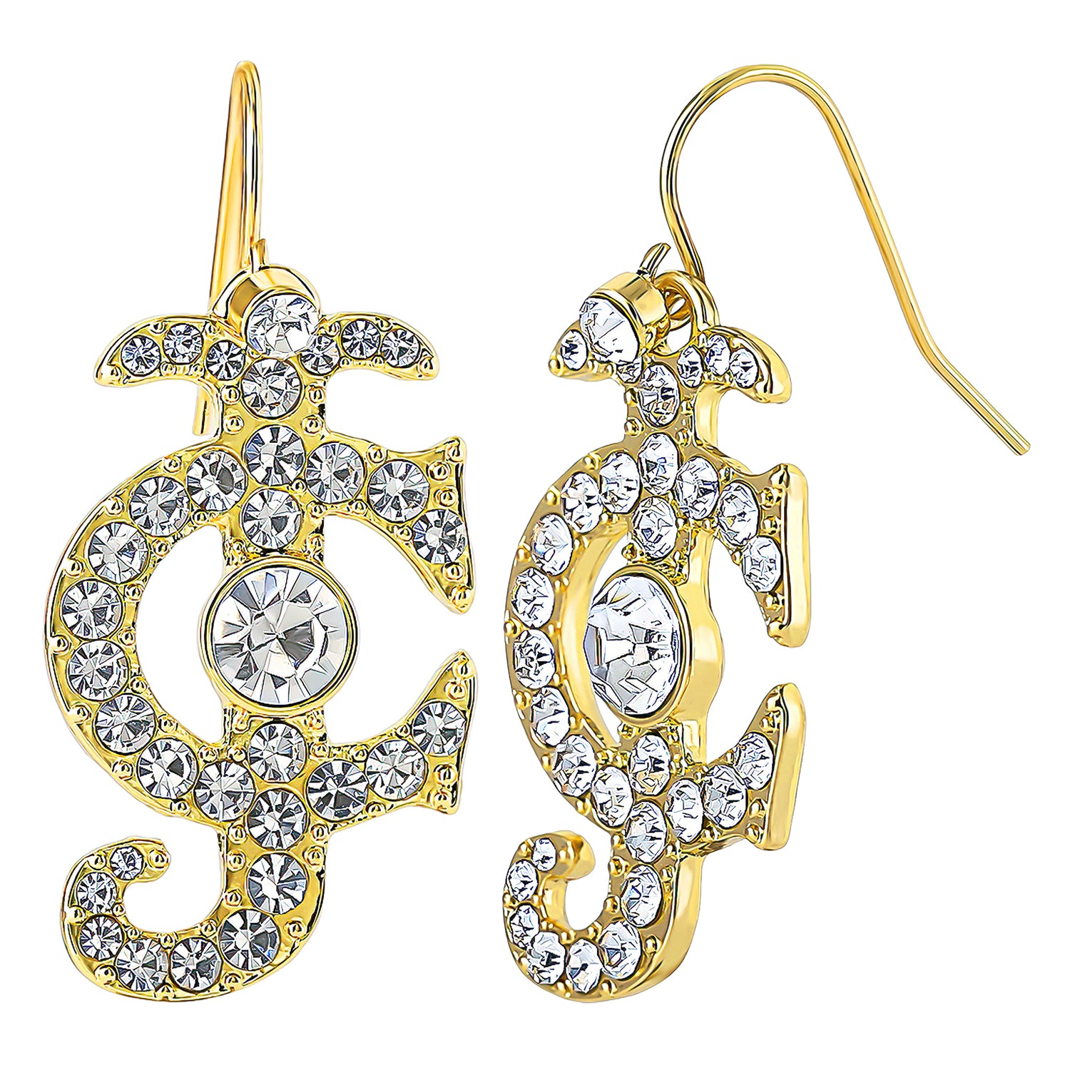 Juicy Couture Rhinestone Logo Drop Earrings for Women, Gold-Tone