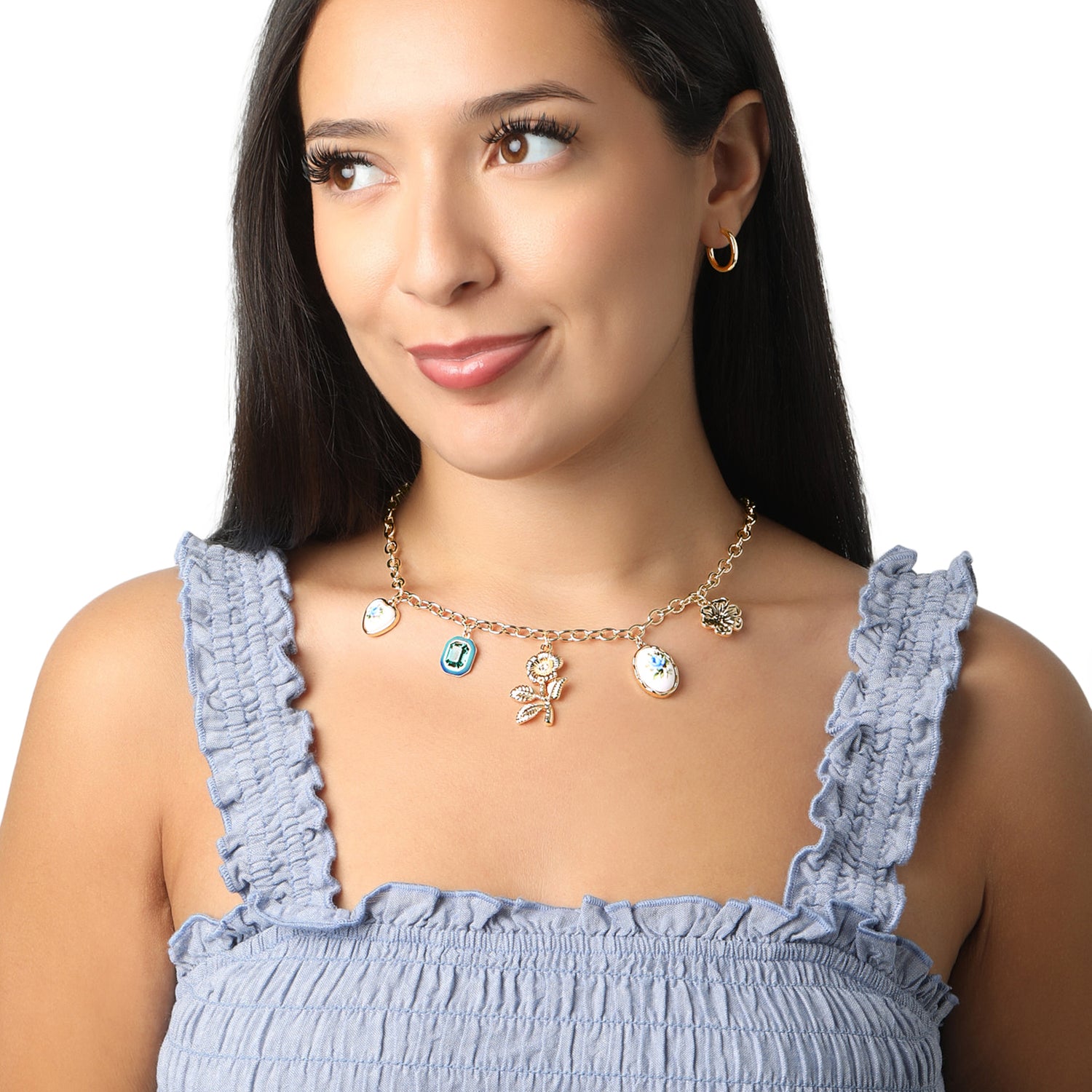 Celebrity Pink Gold-Tone Necklace for Women with 5 Pendants