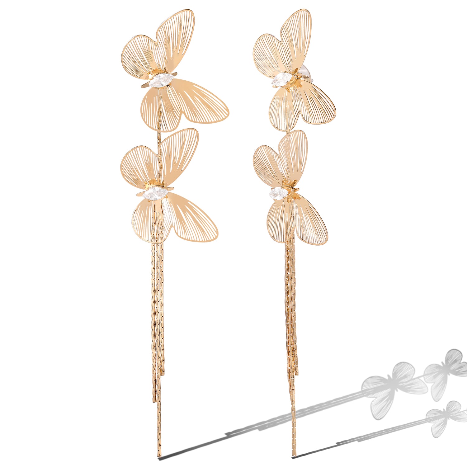 JS Jessica Simpson Long Butterfly Drop Earrings in Shimmering Gold-Tone