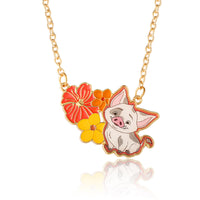 Moana Necklace for Women 16"+3.25" Official License, Fashion Pua and Flowers Pendant Necklace, Disney Jewelry for Women