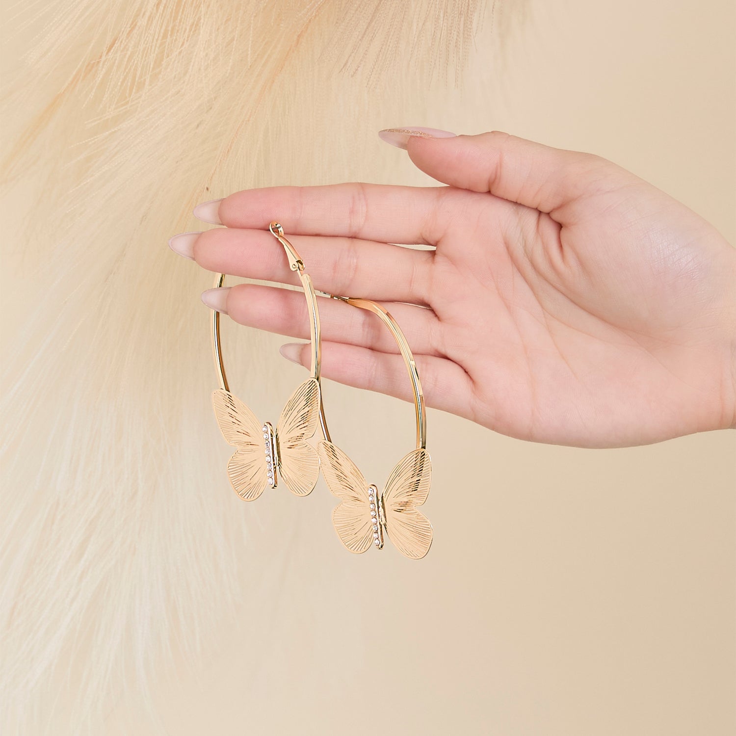 JS Jessica Simpson Gold-Tone Butterfly Hoop Earrings with Textured Wings