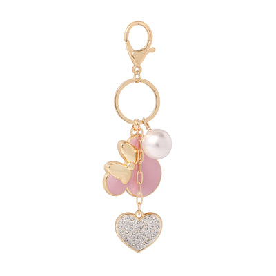 Disney Minnie Mouse Keychain with Pearl and Glitter Heart Charms