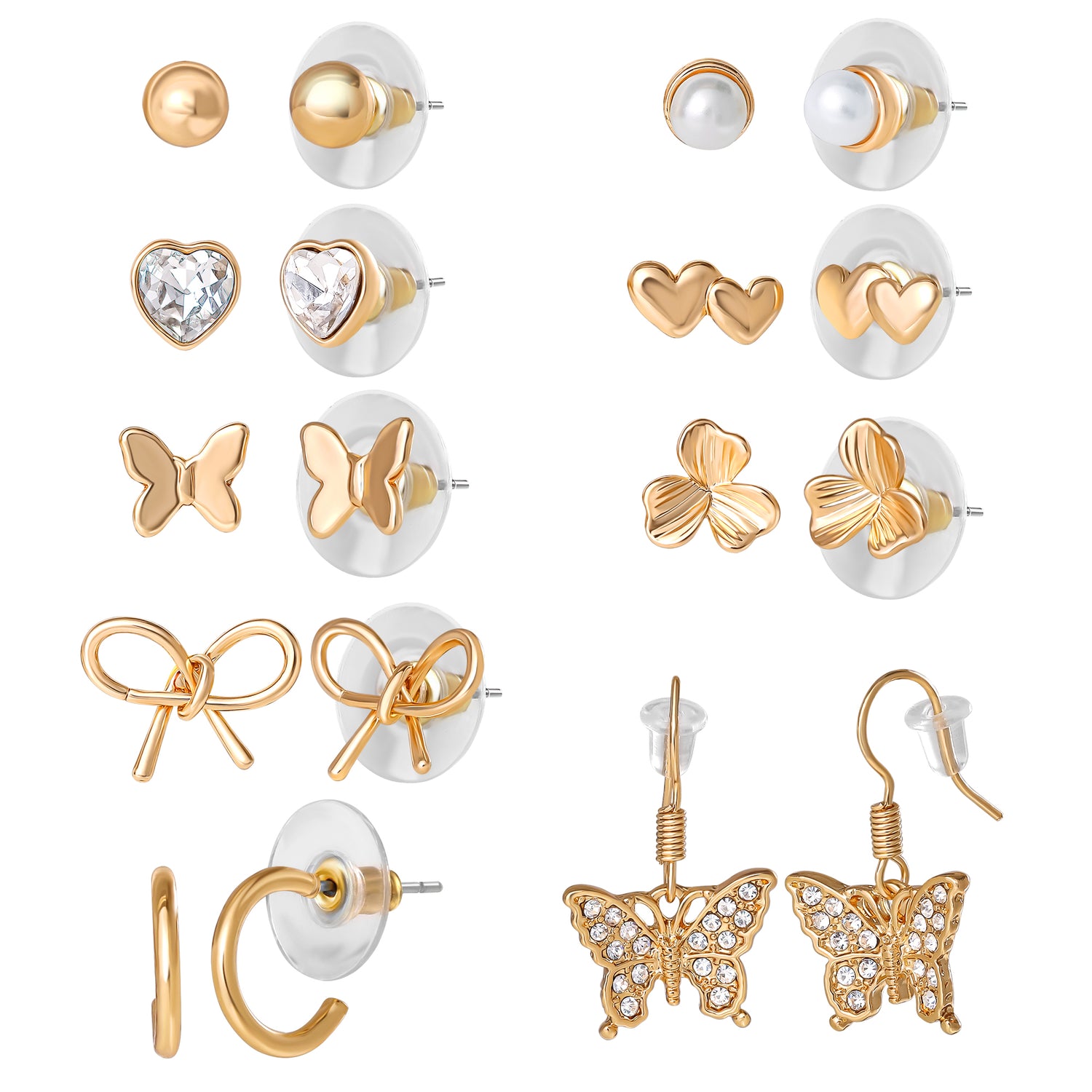 Jessica Simpson Gold-Tone Bow, Butterfly & Pearl Stud & Hoop Earring Set, 12 Pairs