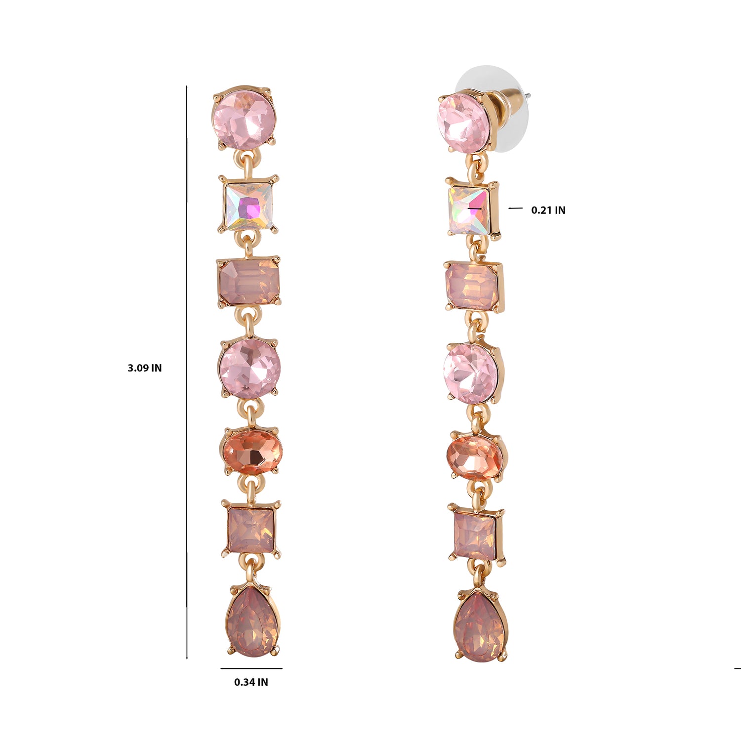 JS Jessica Simpson Light Pink Crystal Linear Drop Earrings in Gold-Tone