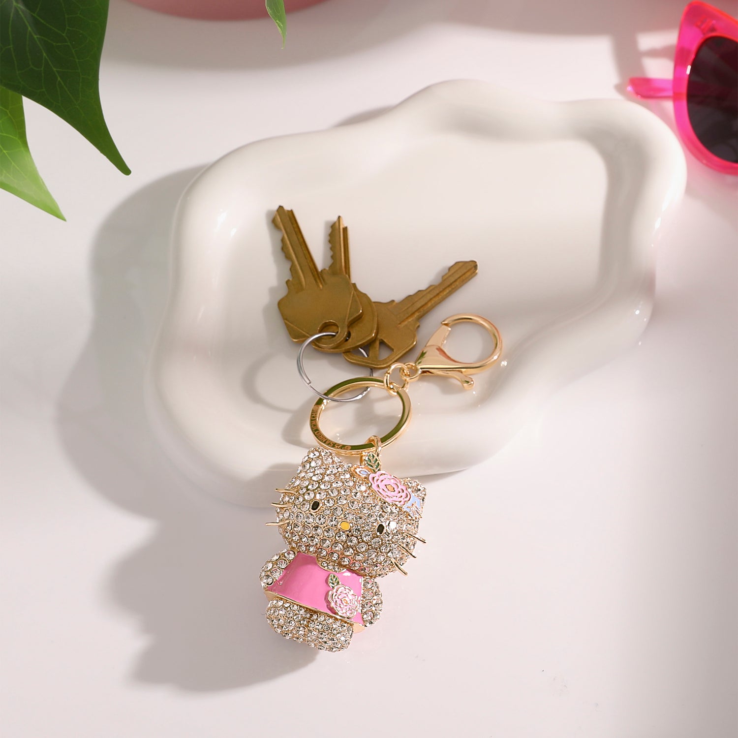 Hello Kitty Crystal Pavé Bag Charm Keychain – Pink Dress – Officially Licensed Sanrio