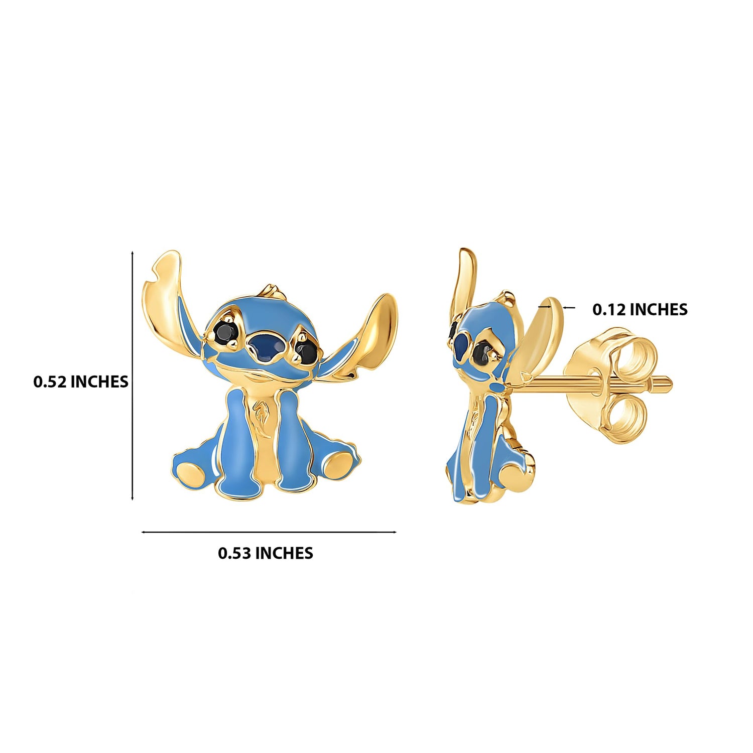 Disney Womens 3D Stitch Stud Earrings, Official License Flash-Plated and Enamel Sterling Silver Stud Earrings