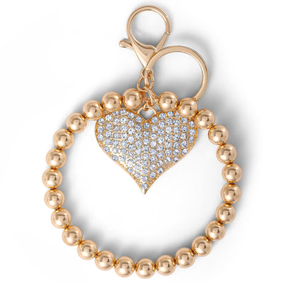 Jessica Simpson Heart Charm Stretch Keychain Bracelet in Gold-Tone