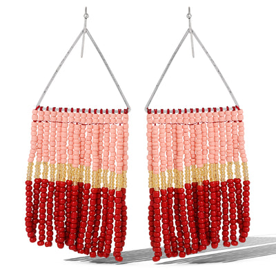Jessica Simpson Pink and Red Ombre Beaded Fringe Earrings
