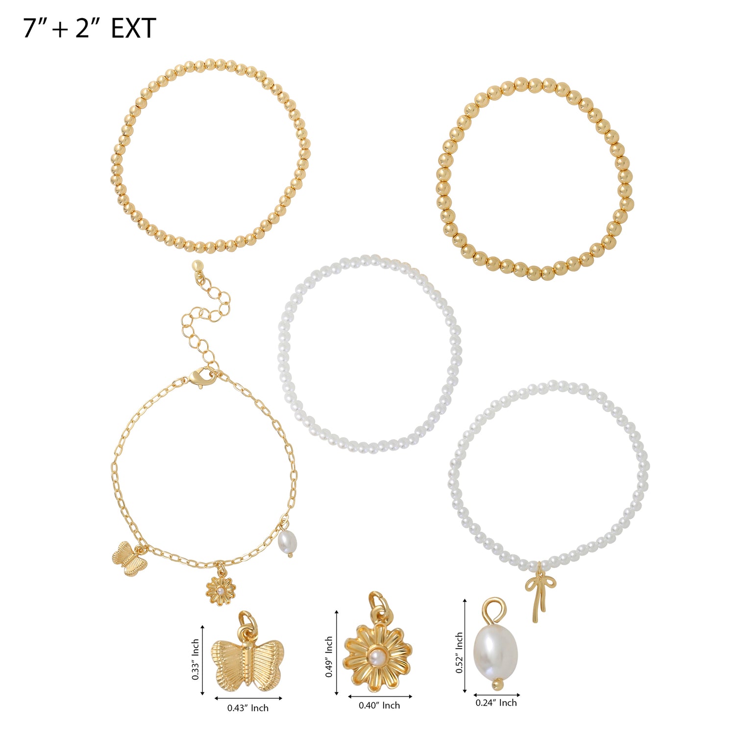 Celebrity Pink Stackable Beaded and Charm Bracelets for Women 5-Piece Set