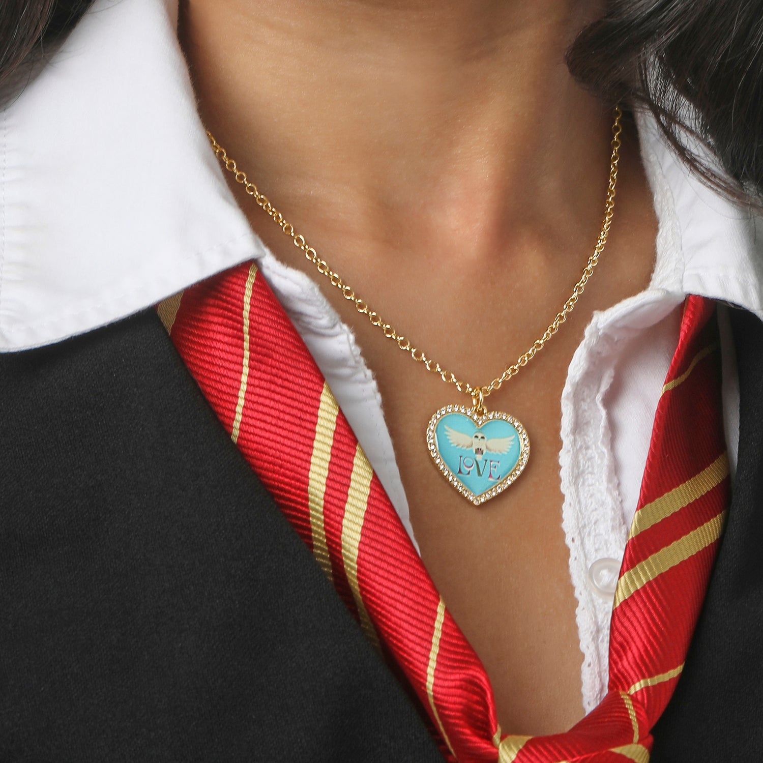 Harry Potter Hedwig Heart Necklace with Crystals, 16"+2"