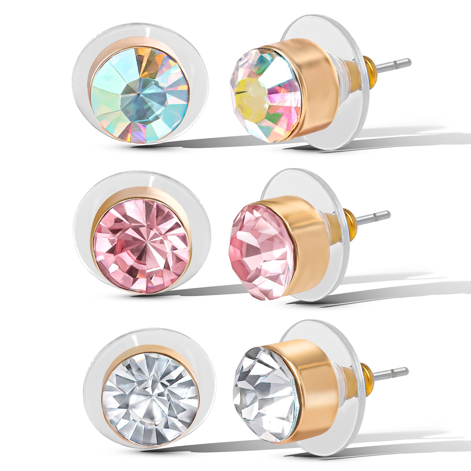 Jessica Simpson Crystal Stud Earrings Set - Trio of Sparkling Styles - Multicolor