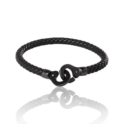 Lucky Brand Men's Braided Leather Bracelet with Matte Black Hook Clasp - 8.5''
