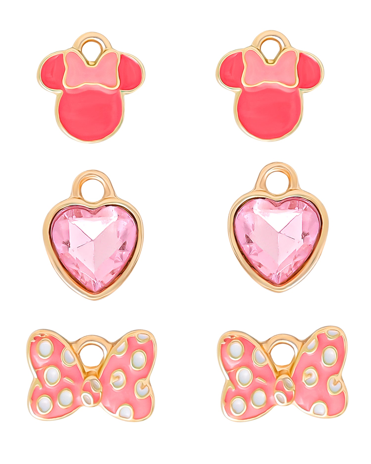 Disney Minnie Mouse Pink Bow Charm Hoop Earring Set, 3 Charms and 1 Hoop