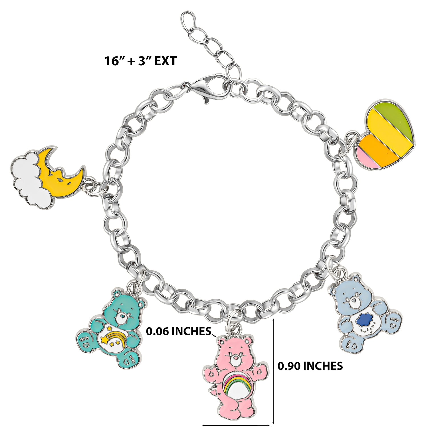 SALLY ROSE Care Bears Charm Bracelet Official License, 6.7" Fashion Jewelry Care Bears Charm Bracelets