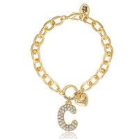 Juicy Couture Pavé Initial Charm Bracelet - 7.5'' Gold Tone Link