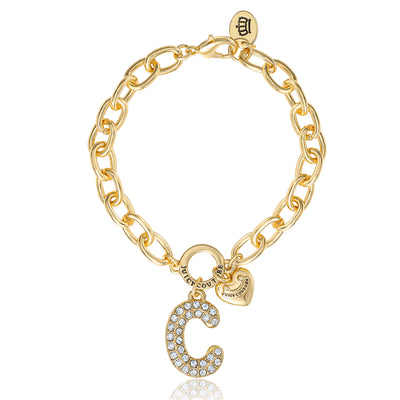 Juicy Couture Pavé Initial Charm Bracelet - 7.5'' Gold Tone Link
