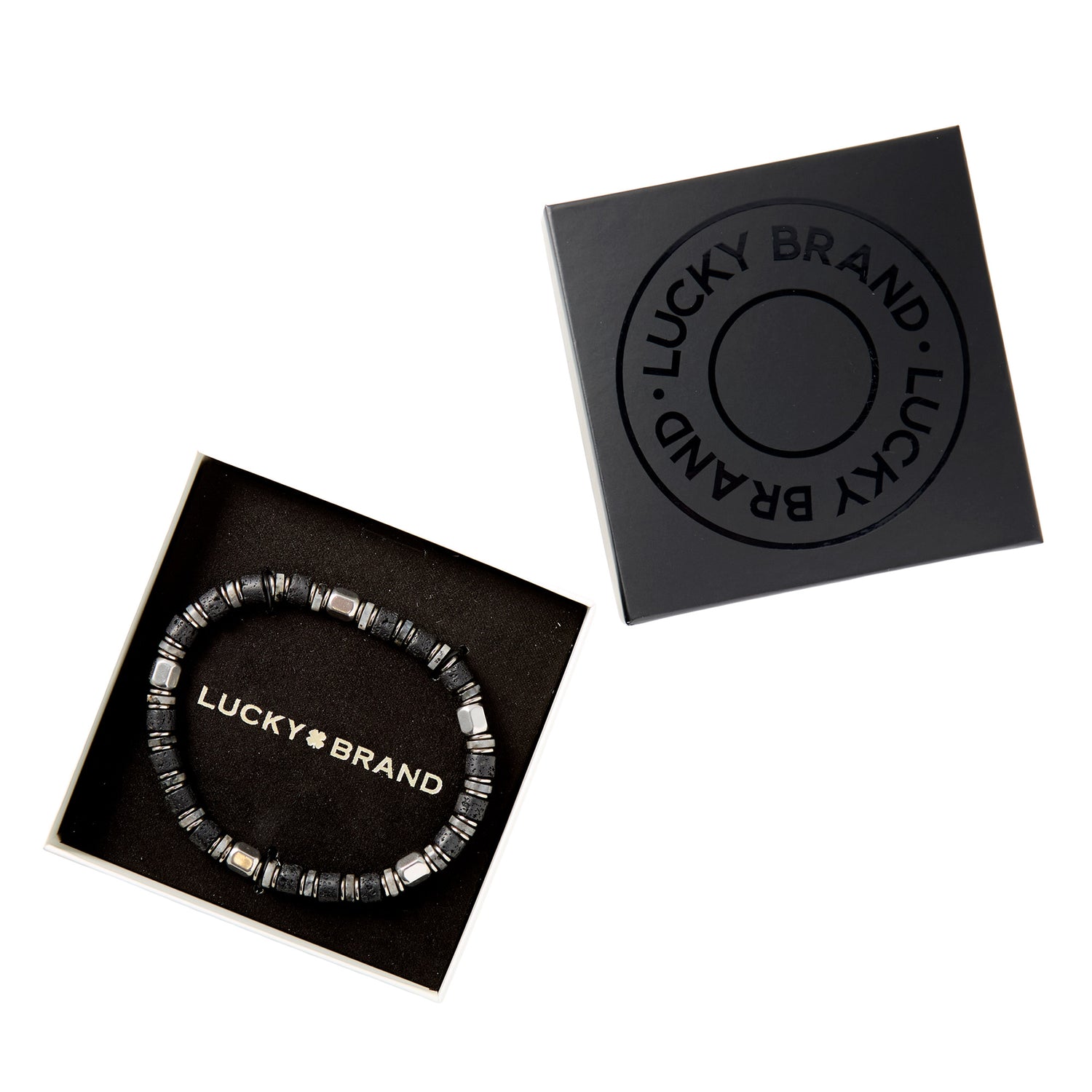 Lucky Brand Stretch Beaded Bracelets for Men, Lava, Hematite & Labradorite