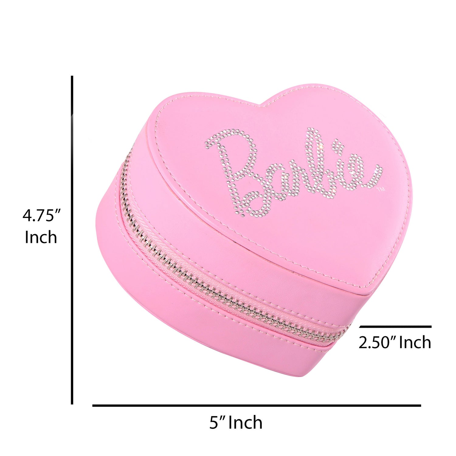 SALLY ROSE Barbie Travel Jewelry Case Official License, Heart-Shaped Jewelry Box Pink with Zipper, Small Jewelry Organizer