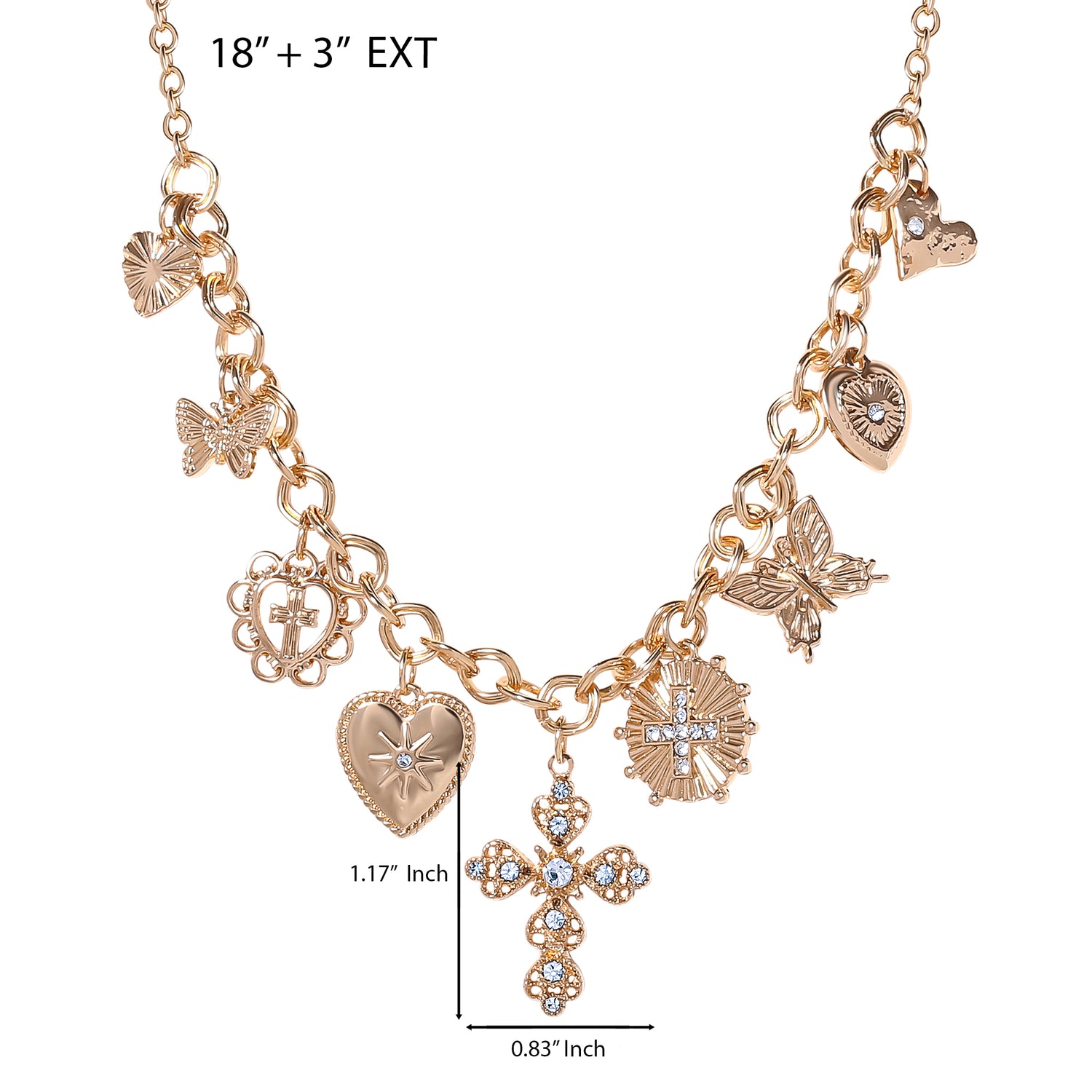 JS Jessica Simpson Gold Tone Textured Cross Heart Charm Necklace