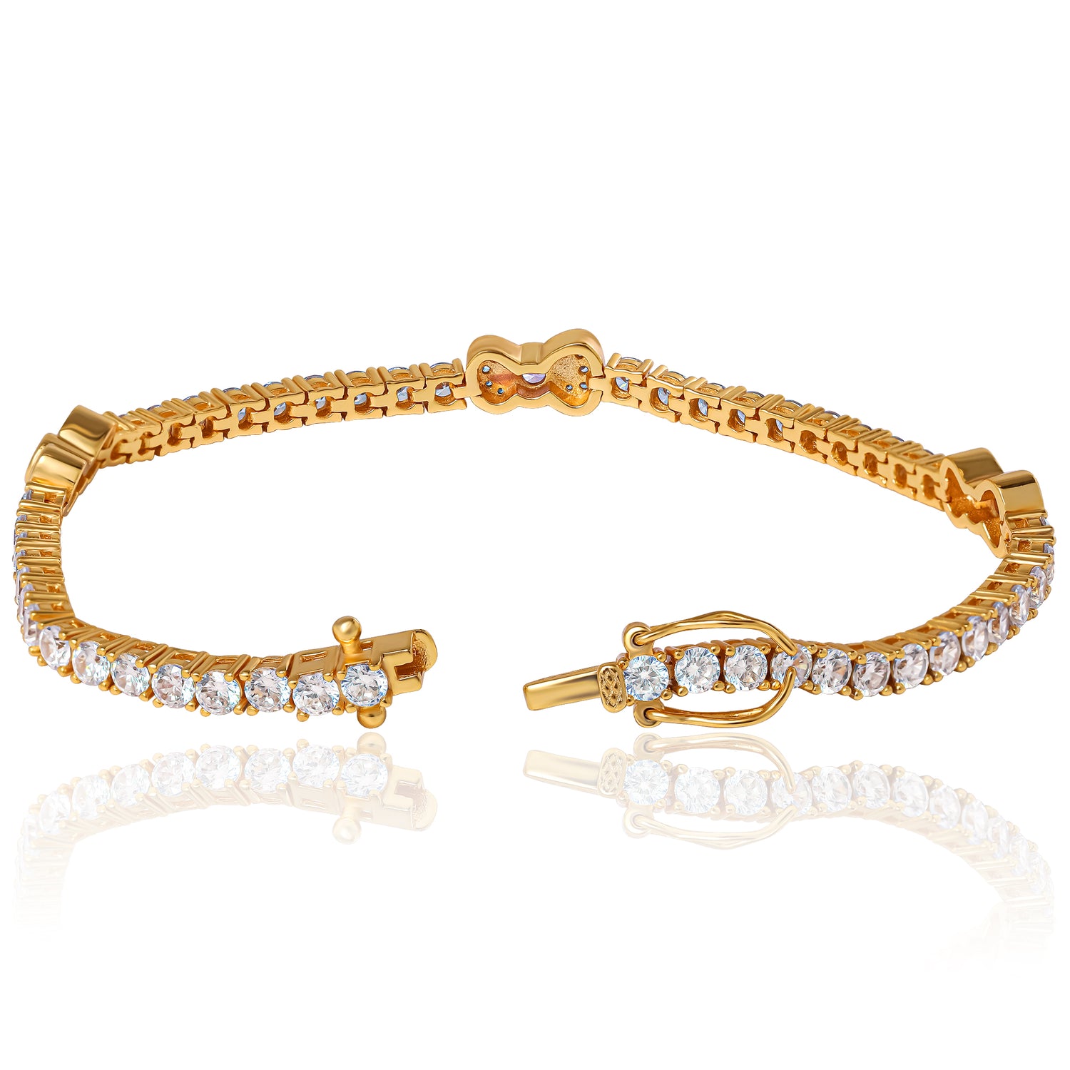 Hello Kitty Bow Tennis Bracelet 7.5", Two-Tone Plated Sterling Silver with Created White & Pink Sapphire, Official License