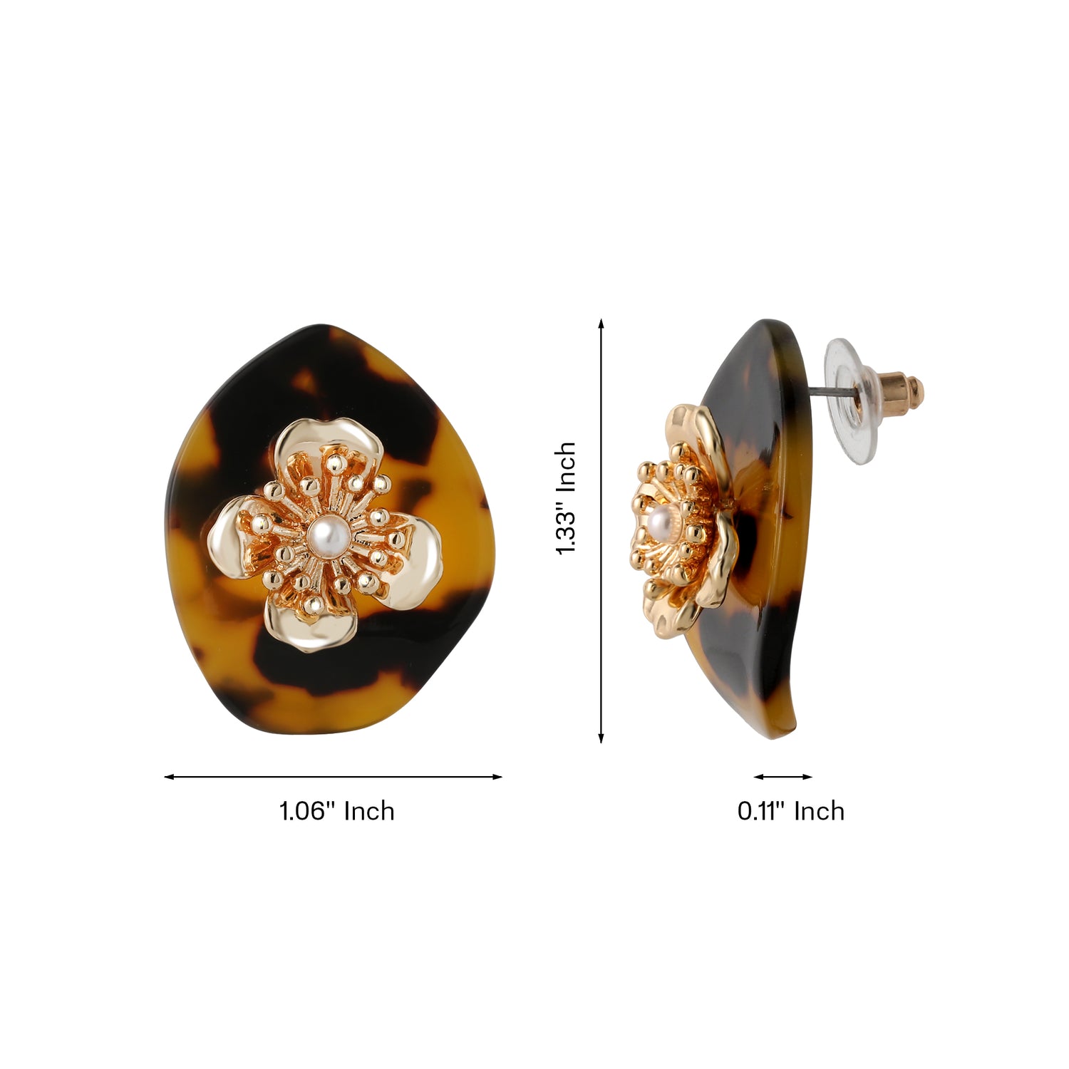 Jessica Simpson Leopard Acrylic Flower Stud Earrings, Gold-Tone Flower Earrings for Women