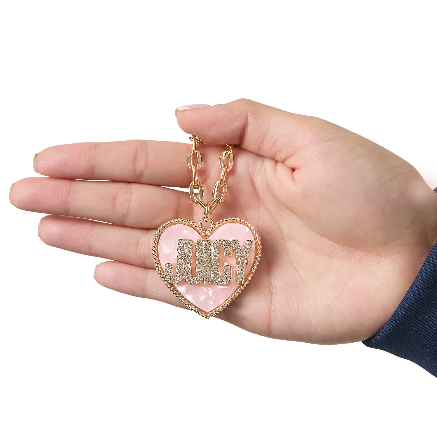 Juicy Couture ‘JUICY’ Heart Pendant Necklace, Gold‑Tone with Pink Enamel