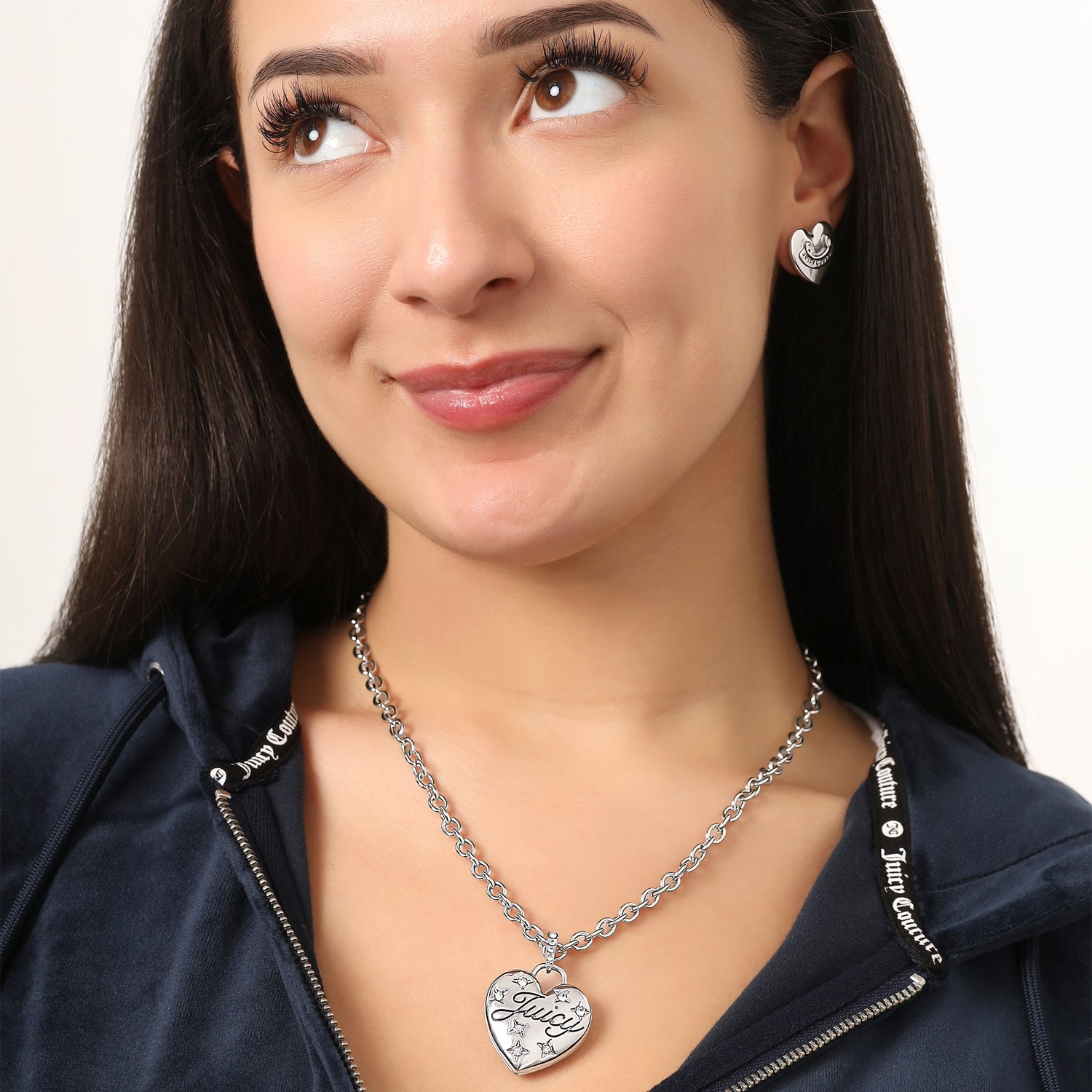 Juicy Couture 18"+2" CLEAR STONES PUFFY CONSTELLATION HEART NECKLACE -IMITATION RH PLT