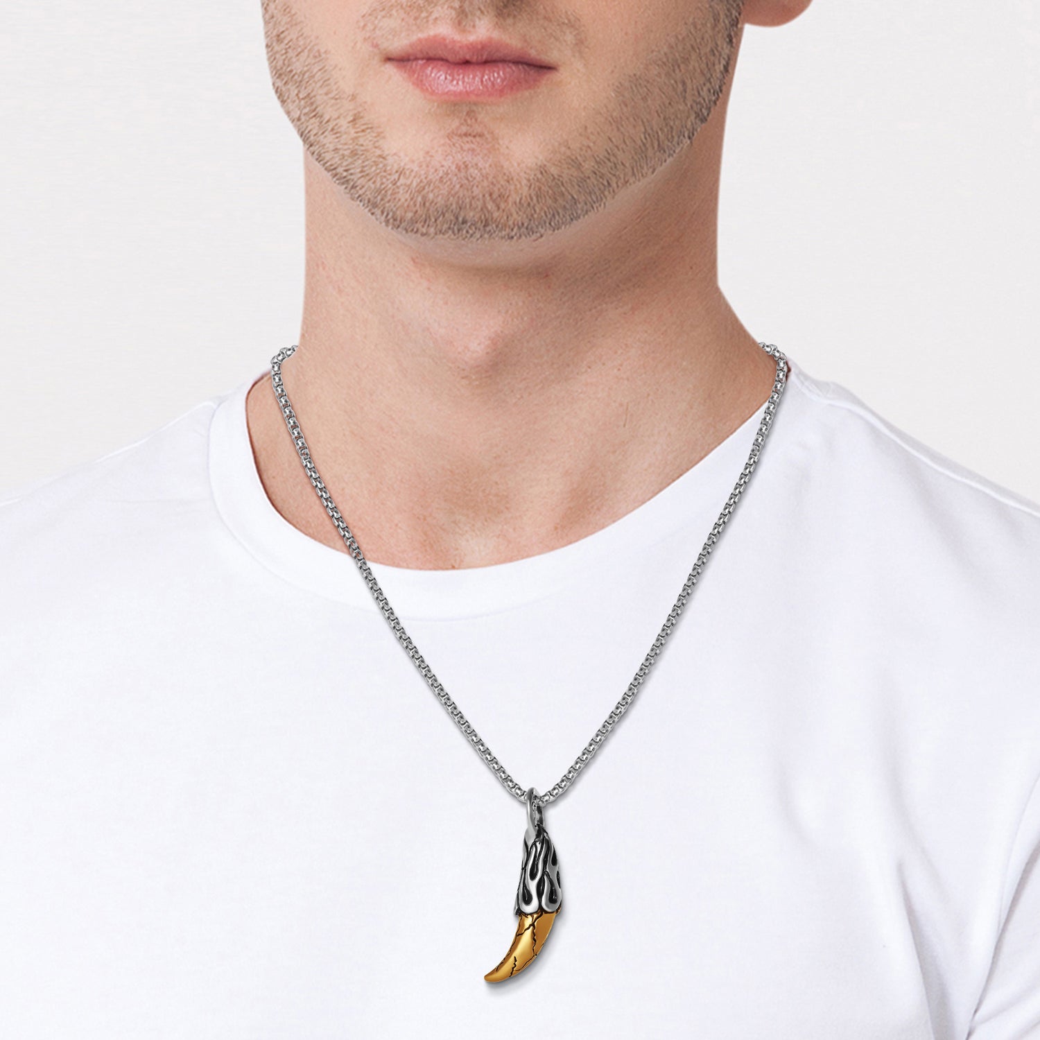 Lucky Brand Men’s Claw Pendant Necklace, Two‑Tone Stainless Steel - 22'' Box Chain