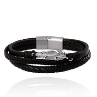 Lucky Brand Mens Triple Row Black Bracelet with Silver Accents