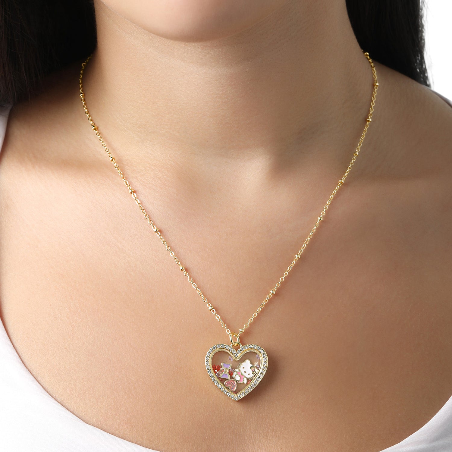 Sanrio Hello Kitty Necklace Official License, Shaker Heart Pendant