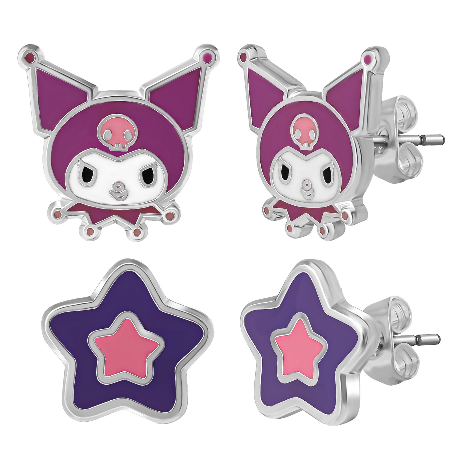 Kuromi Stud Earrings Set for Women, 2 Pairs, Sanrio Studs