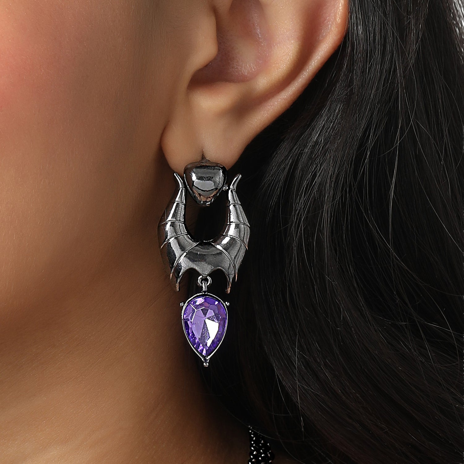 Disney Villains Maleficent Horn Drop Earrings with Purple Crystal