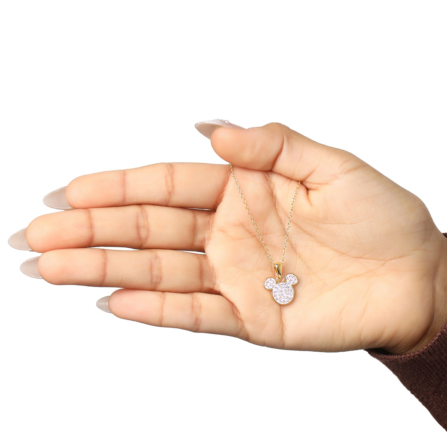 Mickey Mouse Necklace for Women, Aurora Boreal Crystal Mickey Pendant