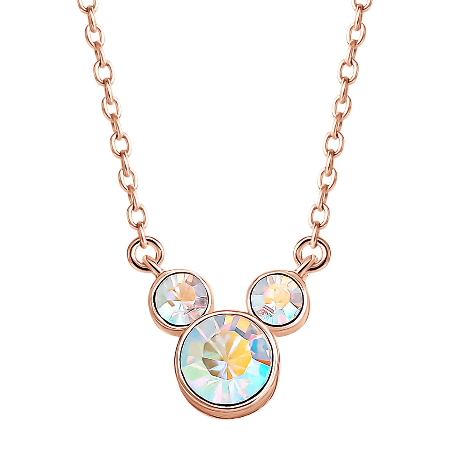 Disney Mickey Mouse Aurora Boreal Crystal Necklace 18"+2", Flash-Plated Official License