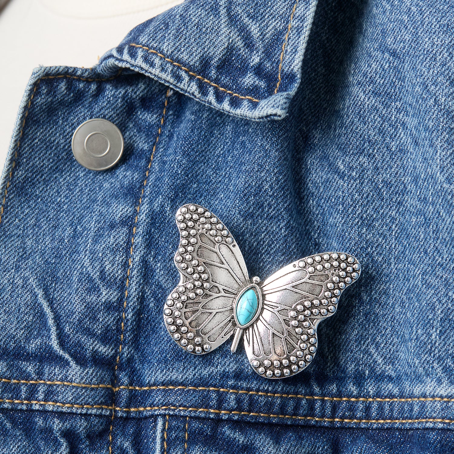 Jessica Simpson Silver Butterfly Pin with Turquoise Accent