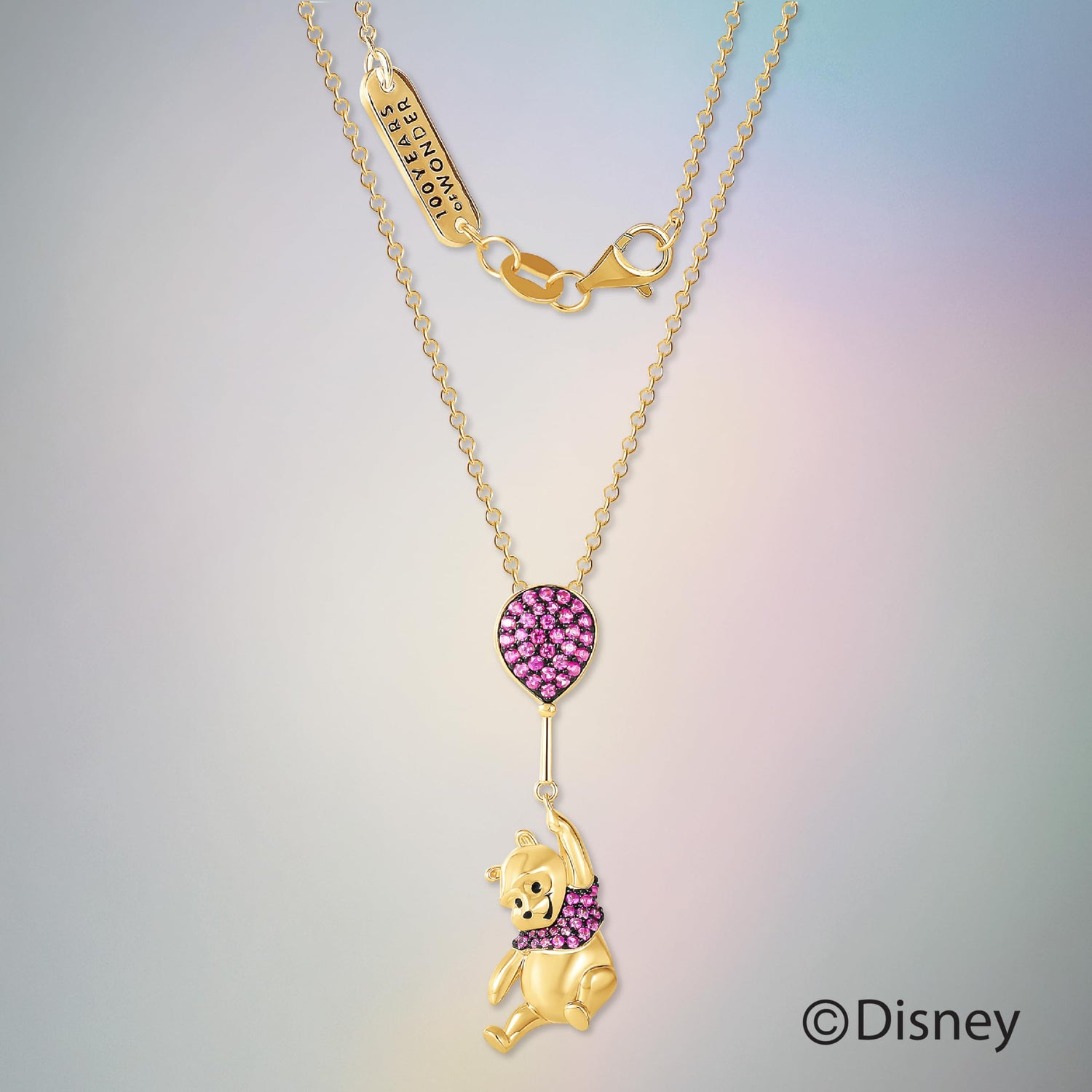 Disney Winnie-the-Pooh Slide Charm Necklace 18", Official License 24kt Gold Flash Plated and DMQ Cubic Zirconia Sterling Silver Necklace