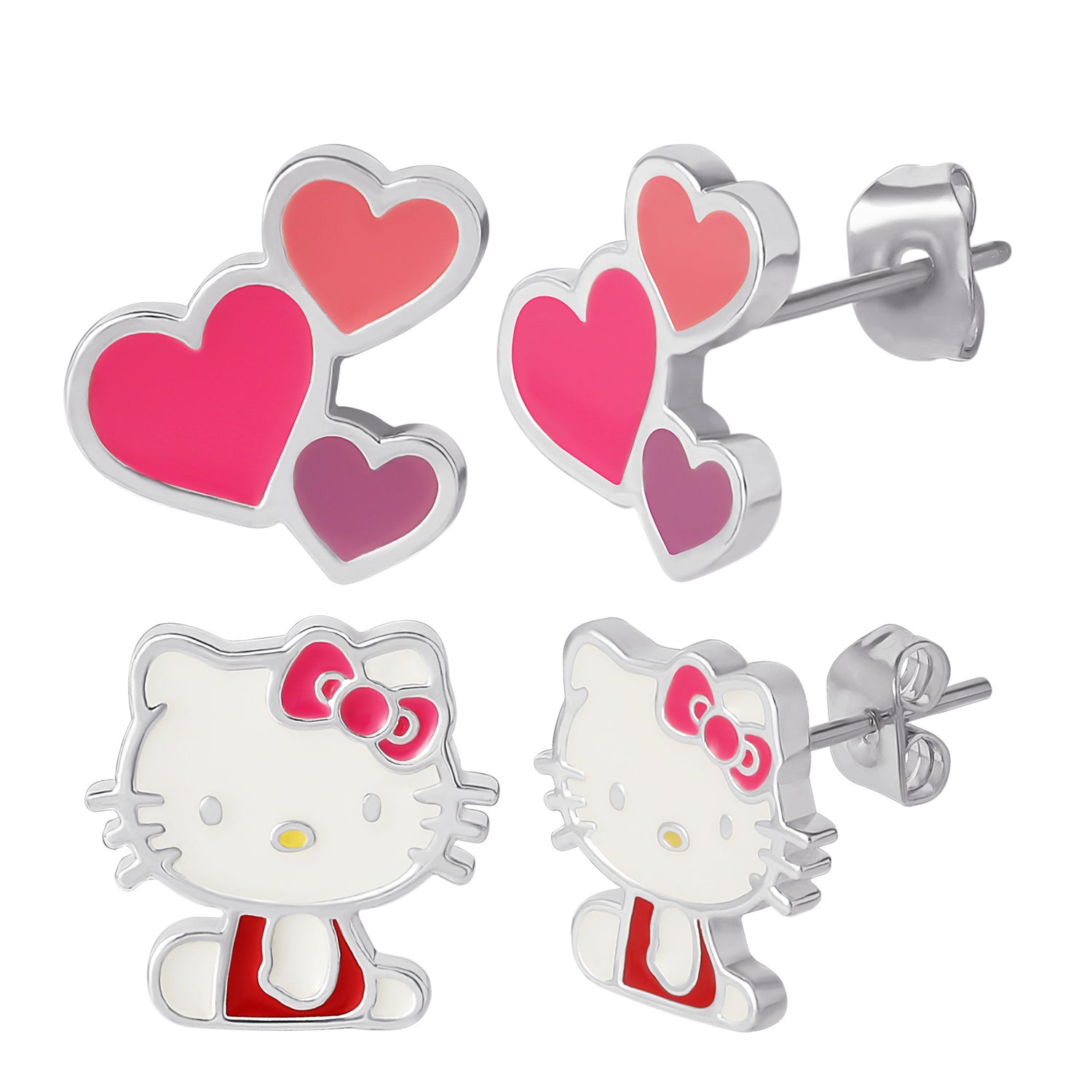 Hello Kitty Stud Earrings Set for Women, 2 Pairs, Sanrio Studs