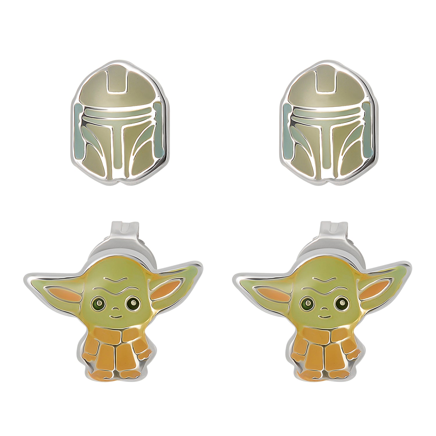 Star Wars Earrings for Women, Boba Fett Helmet and Grogu Studs, 2 Pairs