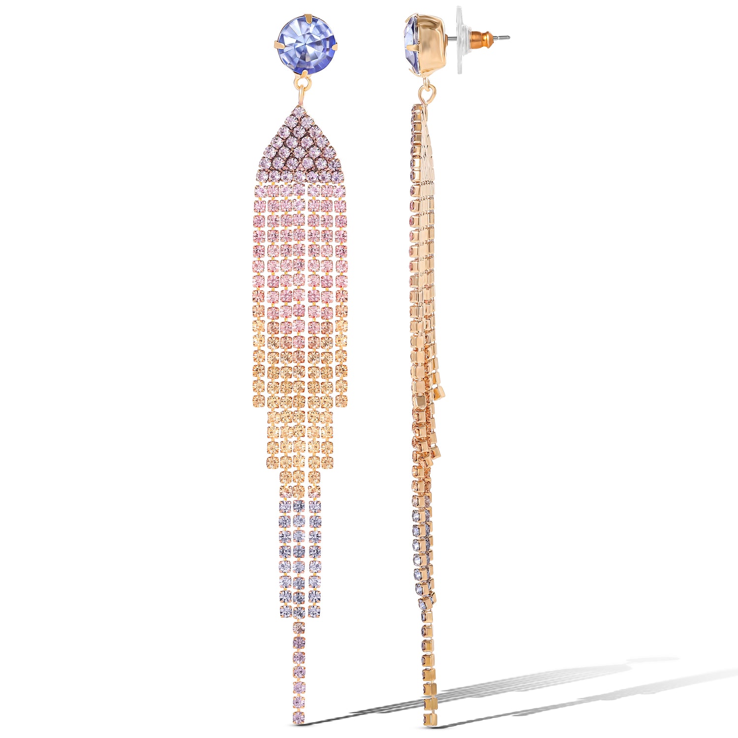 Jessica Simpson Crystal Rhinestone Fringe Dangle Long Statement Earrings - Multicolor