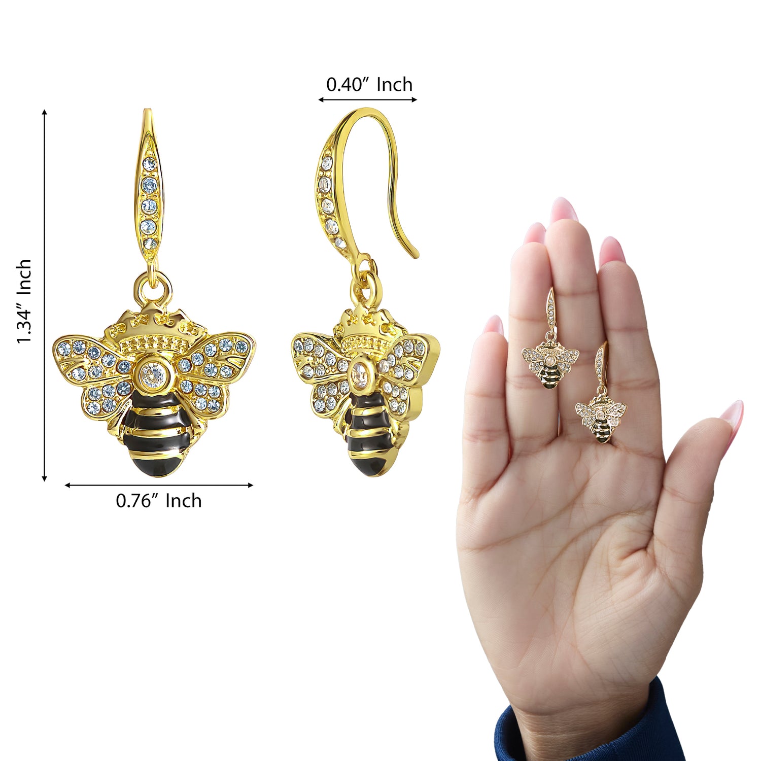 Juicy Couture Rhinestone and Black Enamel Bee Earrings for Women, Gold-Tone