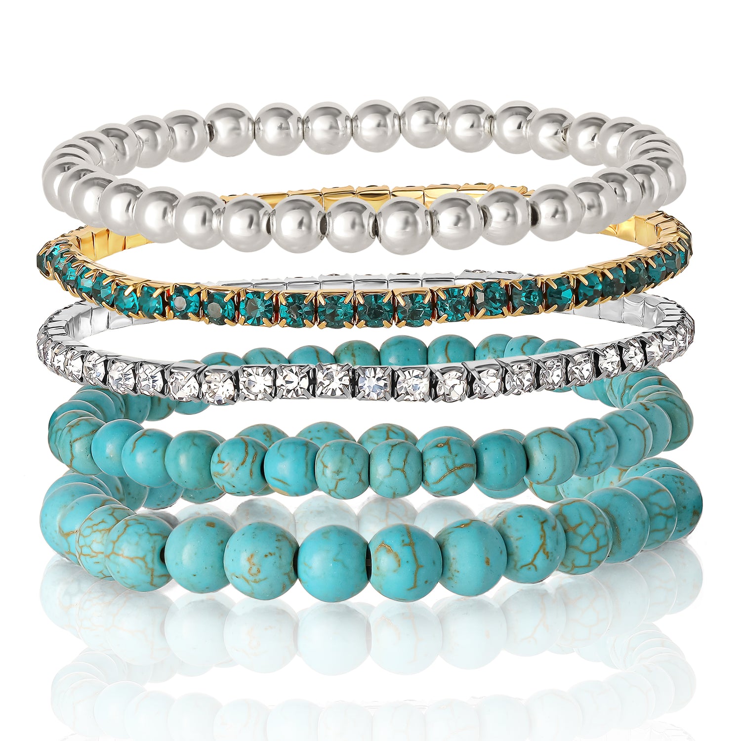 Jessica Simpson Crystal Stretch Bracelet - 5 Piece Set - Turquoise